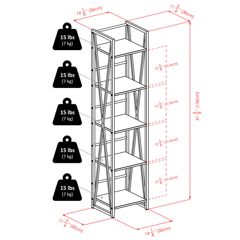 Metal Shelving Unit, (5 Shelves) 61.42" H x 14.17" W x 11.97" D
