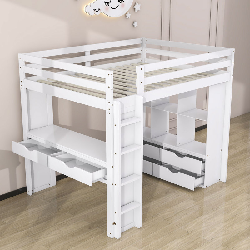 Lit mezzanine avec tiroirs Jaycian Kids, Complète, Blanc