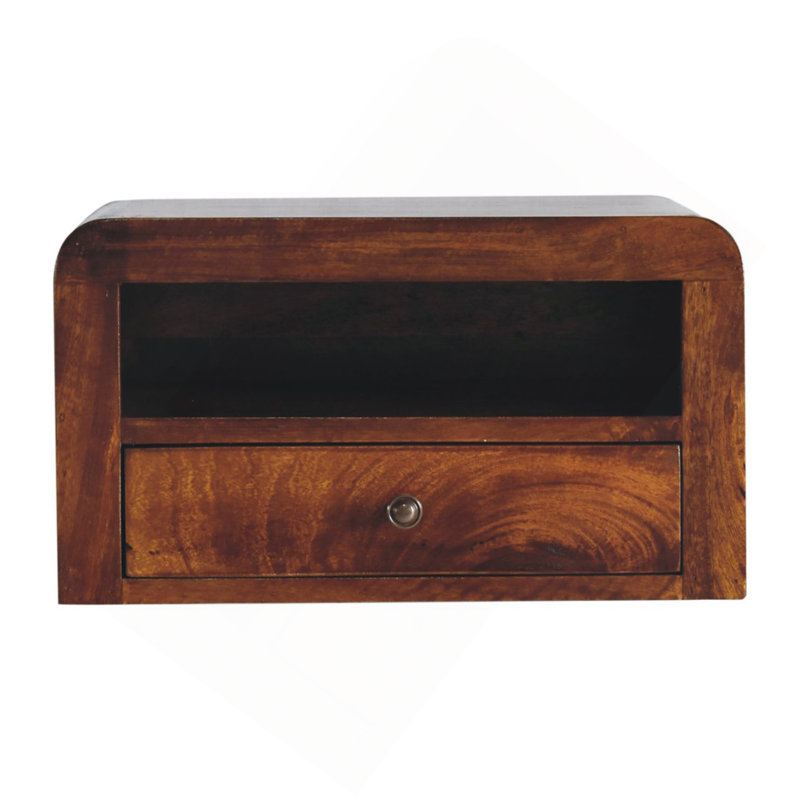 Chunky Chestnut Floating Bedside, 1-Drawer, 1 Open Slot, Brown, Brown