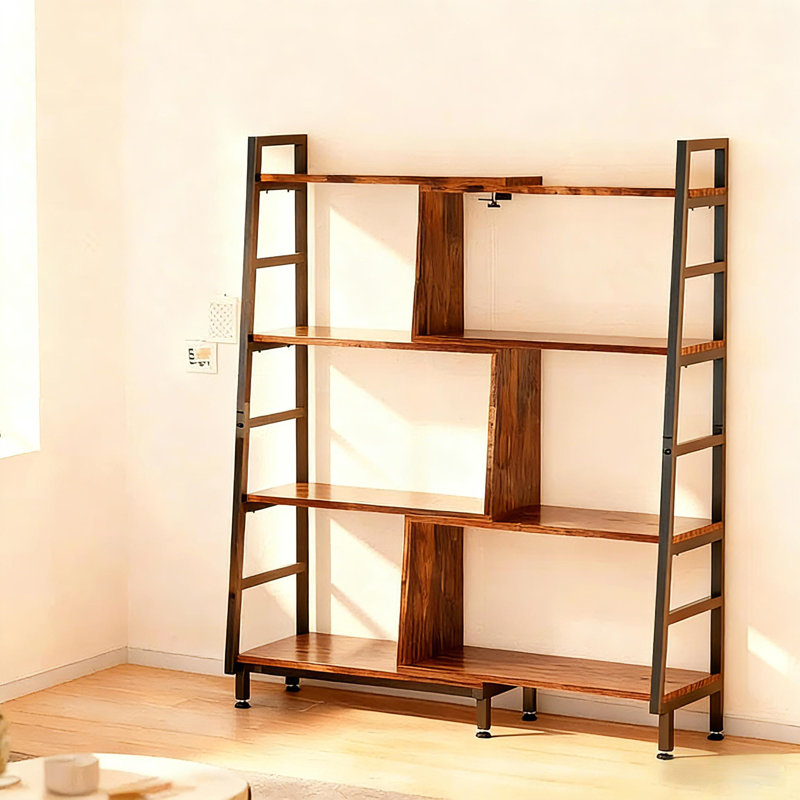 Modern 4-Tier Trapezoidal Bookshelf | Transformable Geometric Display Shelf | Multi-Functional Corner Storage Rack for Living Room, Bedroom and Office