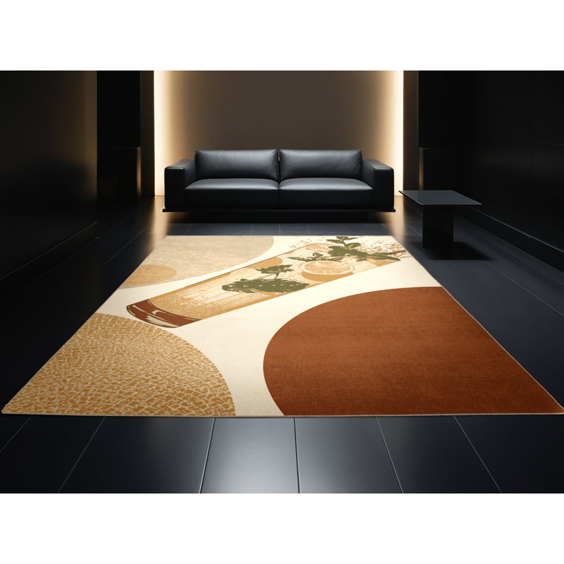 Machine Washable Aedan Mojito Glass Modern Rug in Brown – Beige Binding, 5x7