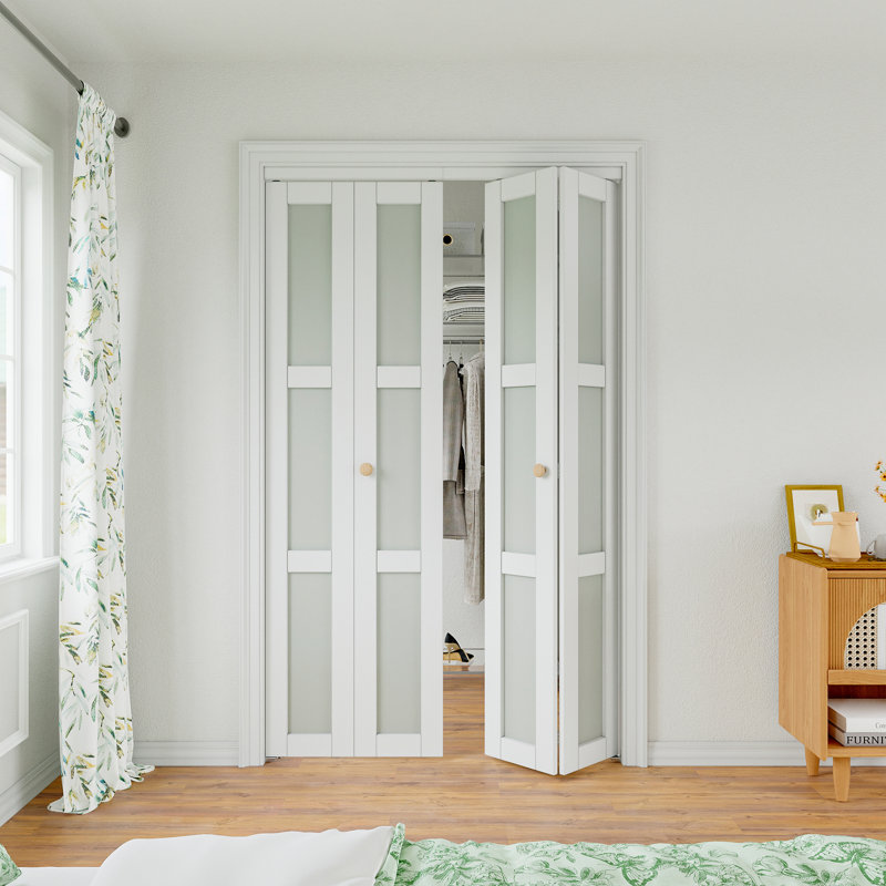 Porte pliante en bois givré 3 pièces avec quincaillerie en verre givré blanc 3 pièces avec quincaillerie, 48 po x 80 po