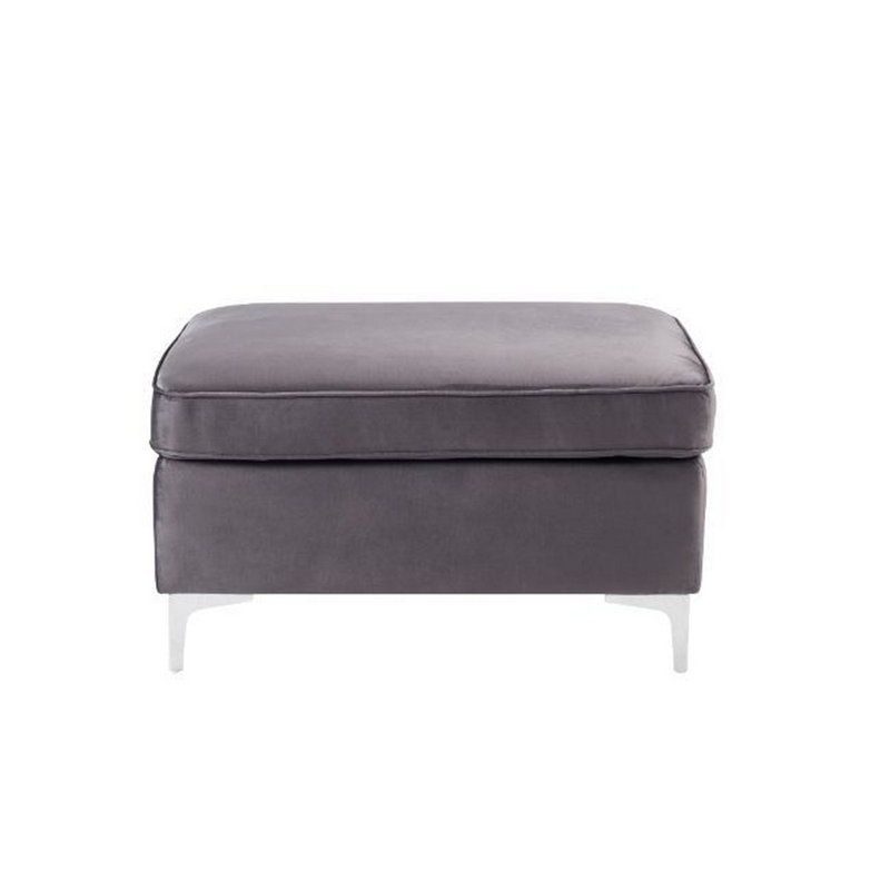 Velvet Ottoman, Gray Velvet