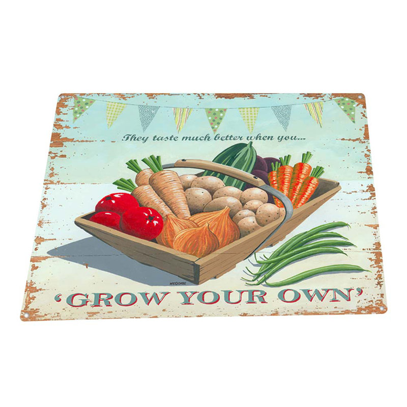 «Rustic Grow Your Propres Légumes» sur impression métallique, H 17,2 po x l 23,2 po x P 0,04 po