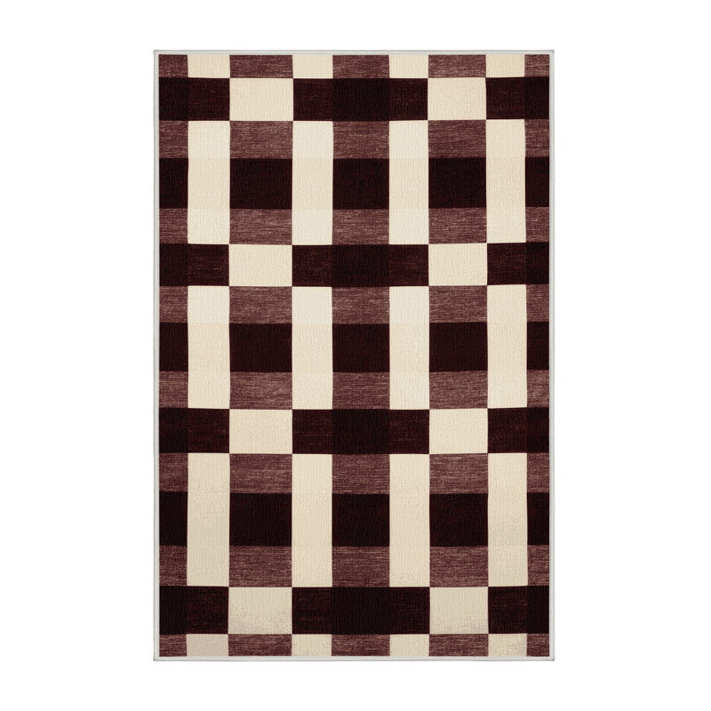 Tapis beige à carreaux lavable à la machine, Rectangle 6 pi x 9 pi
