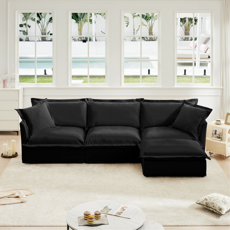 Canapé modulaire avec repose-pieds convertible et 2 coussins, canapé rembourré 3 places pour le bureau du salon