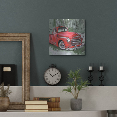  'Big Red Truck 3' by Annie Warren Metal Wall Art, 12" x 12"