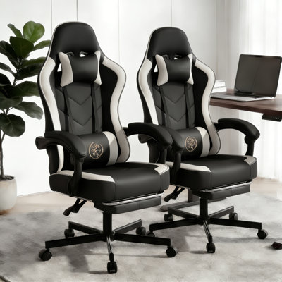 Adjustable Reclining Ergonomic Faux Leather Swiveling PC & Racing Game Chair(Set Of 2)