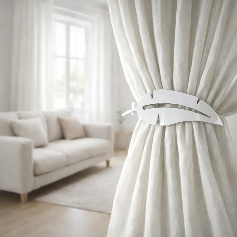 Plume Magnetic Metal Feather Curtain Tieback, White
