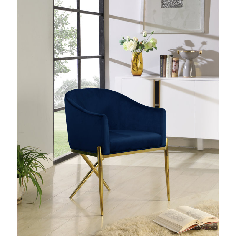 Chaise rembourrée Xavier, Velours marine, Or