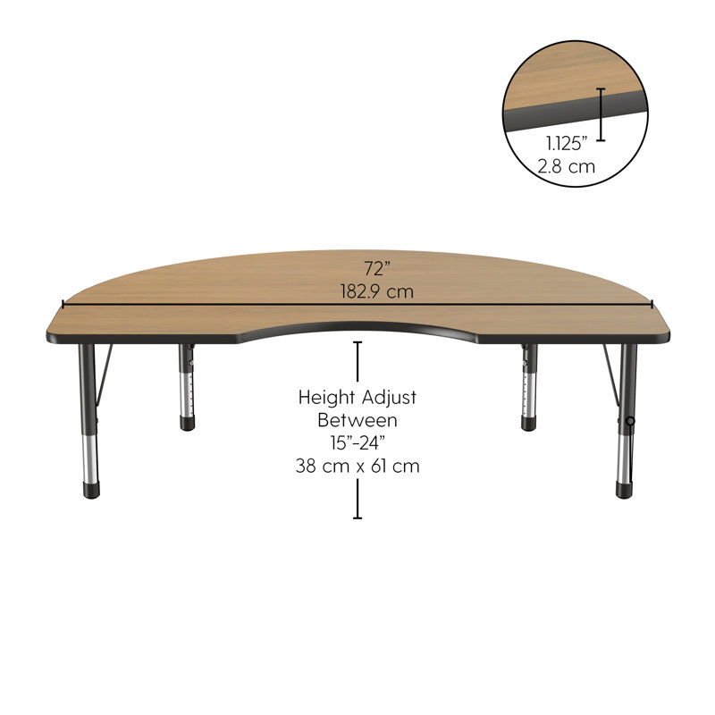 Table d'activité 48 "x 72" avec moulures en T et pieds réglables, Chêne Pasadena / noir, Chunky