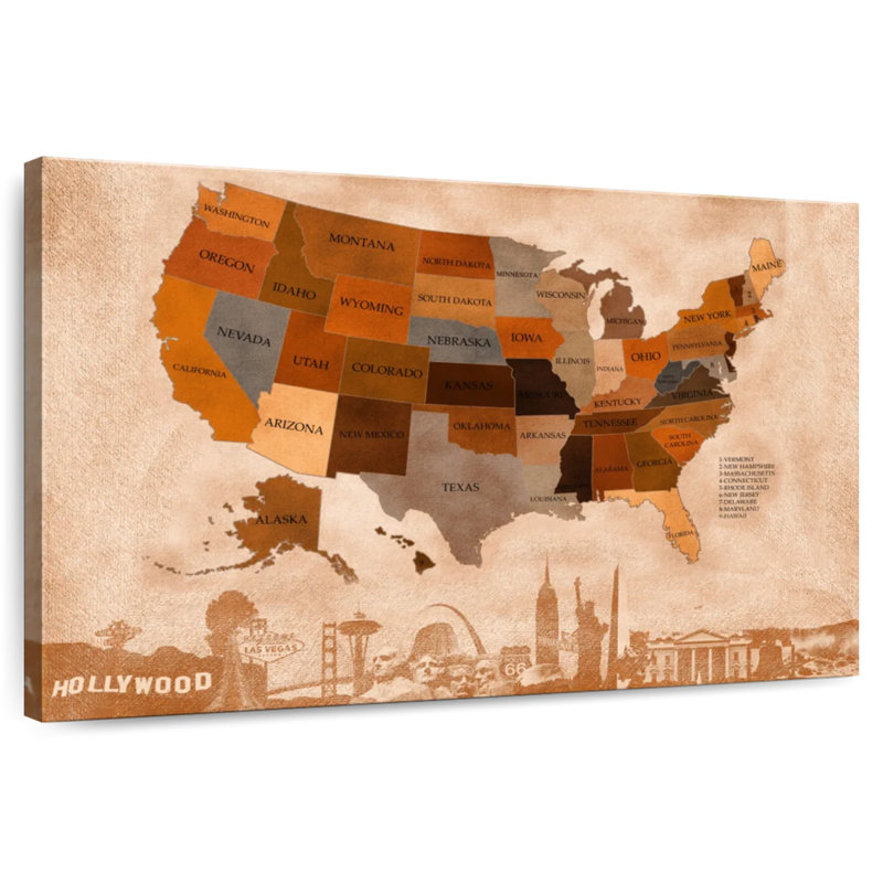 Carte d'automne des États-Unis à Aliaz, H 34 po x l 51 po
