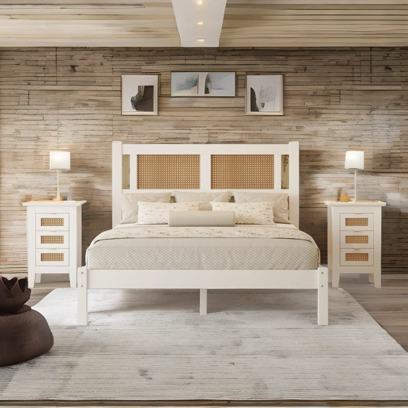 Ensemble de chambre à coucher 3 pièces pour lit double, noir, Double, Blanc
