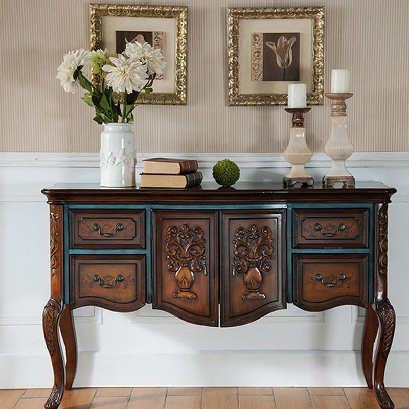 American-style multi-functional entrance cabinet, Blue/Brown, H 35,03 po x l 55,11 po x P 17,51 po