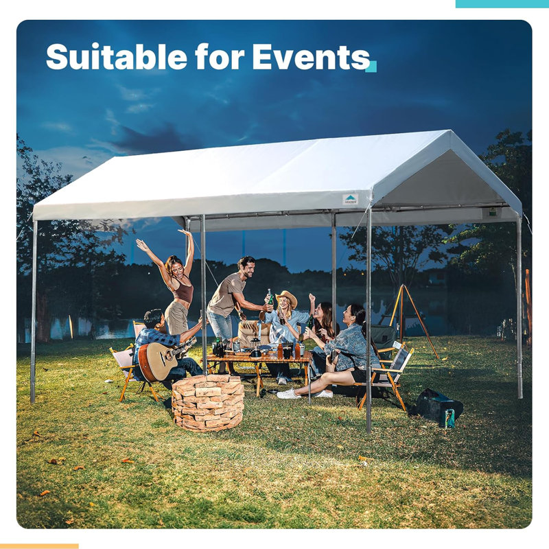 ADVANCE OUTDOOR 10x15 ft Carports Heavy Duty Car Canopy Garage Party Tent Boat Shelter, Adjustable Height from 9.5 ft to 11 ft, White