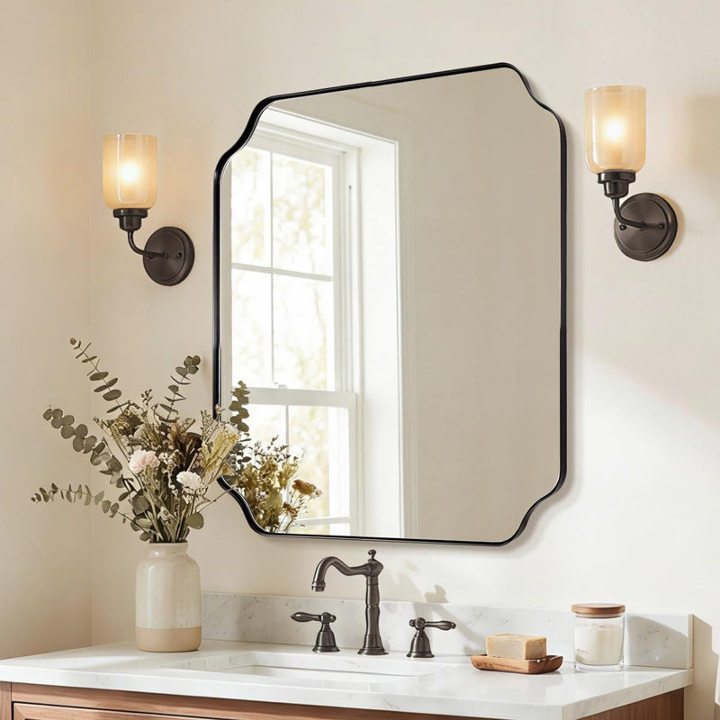 Miroir de salle de bain Modern Cadre en acier inoxydable, Noir mat, 36 po x 30 po