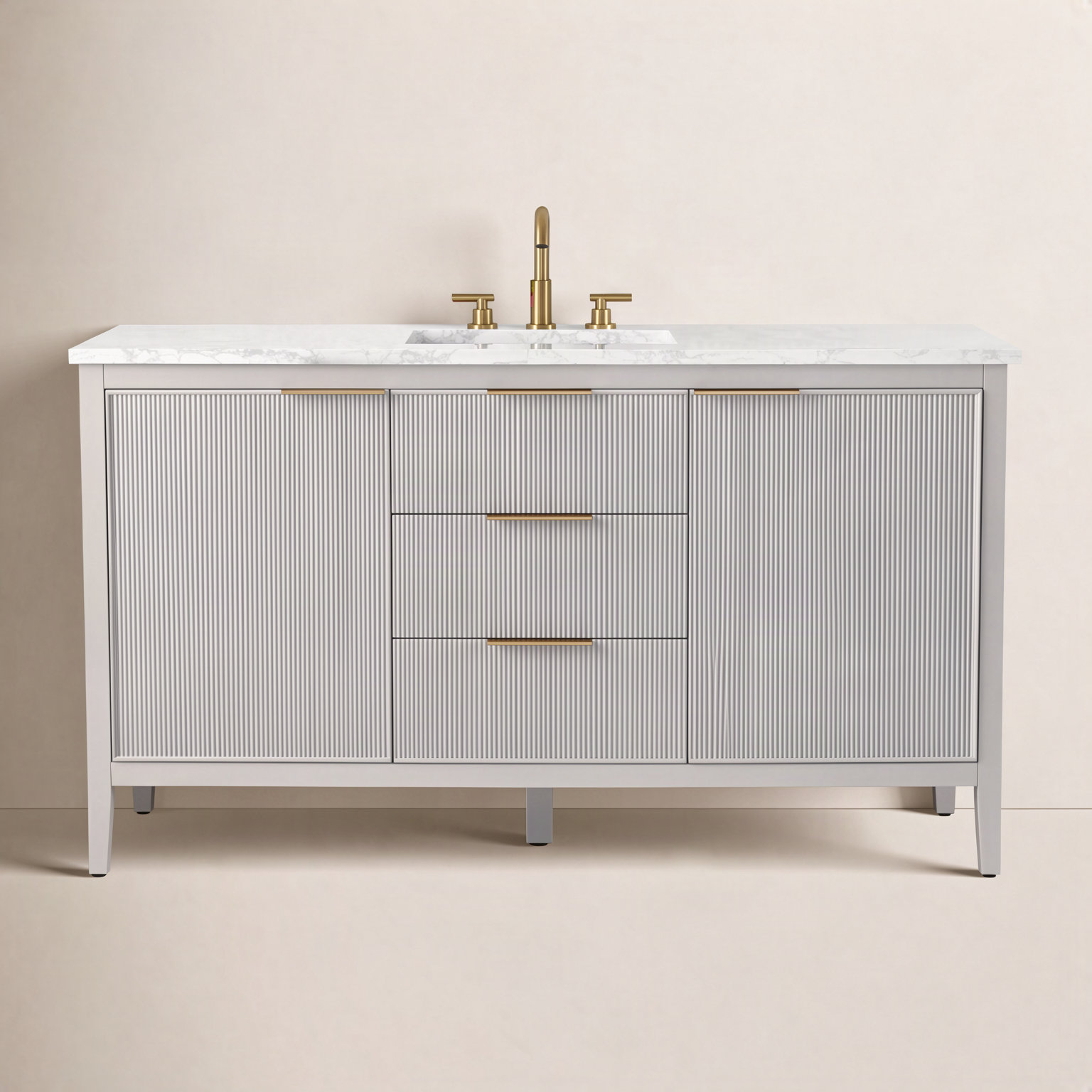 Bilroy 60" Pine Single Bathroom Vanity, Taupe/Brushed Bronze