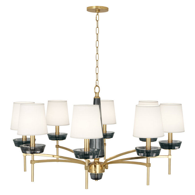 Lustre classique à 8 lumières avec accents de cristal Cristallo, Blanc cassé, Laiton moderne