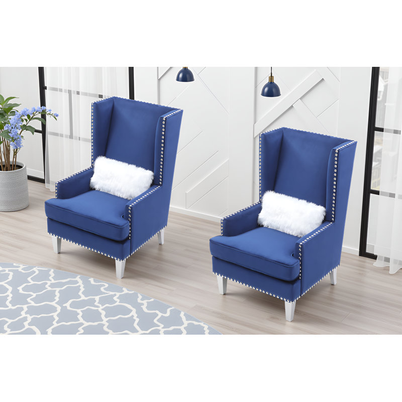 Ensemble de 2 chaises en velours Zurich, Tissu bleu