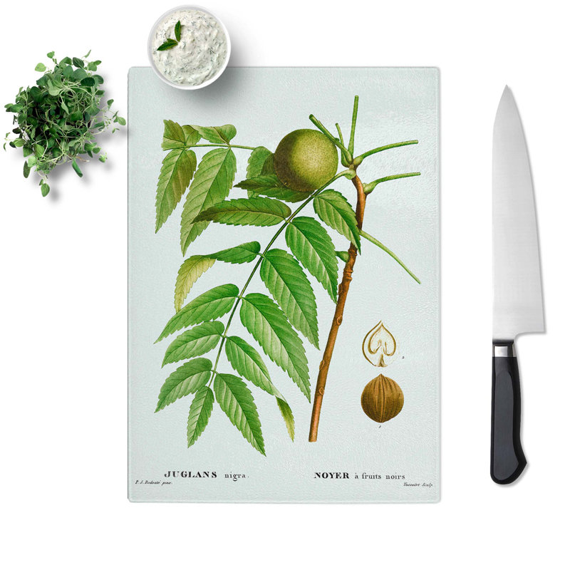 Tempered Glass Black Walnut Tree by Pierre-Joseph Redoute Chopping Board, 28.5cm W x 20cm L