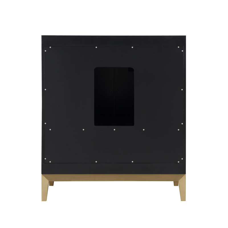 Gracie 30'' W Single Vanity, Midnight Black, Satin Brass, White Quartz