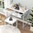 White Desk Set With 2 Drawers Modern Dressing Table With Stool -1075240930