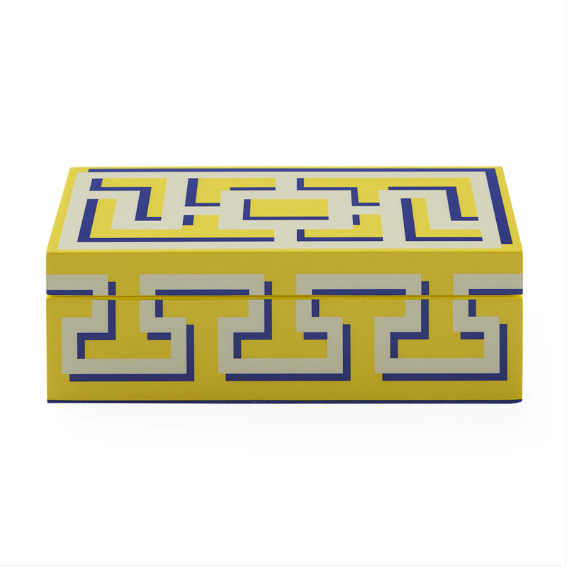 Labyrinth Lacquer Decorative Box, 2.5" H x 8" W x 4" D, Yellow