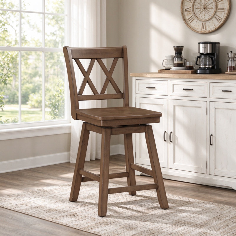 Tabouret de bar pivotant 24 po, tabouret de bar en bois massif Cappuccino
