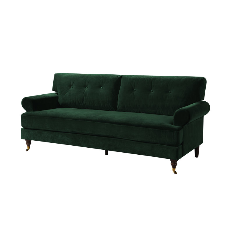 Lenapah 3 Seater Velvet Rolled Arm Sofa, Green