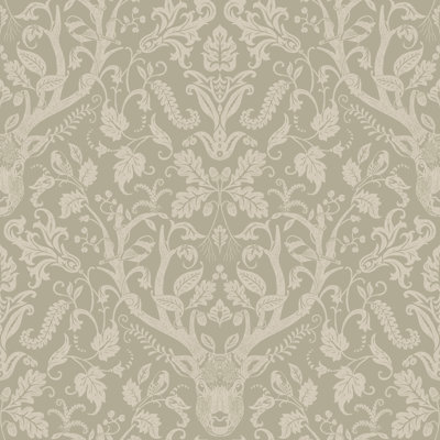 Kiwassa Sage Antler Damask Wallpaper