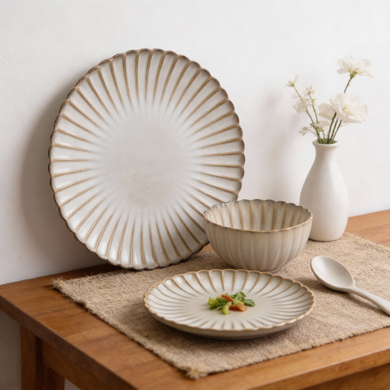 Waterside 12pc Reactive Glaze Petal Stoneware Dinner Set