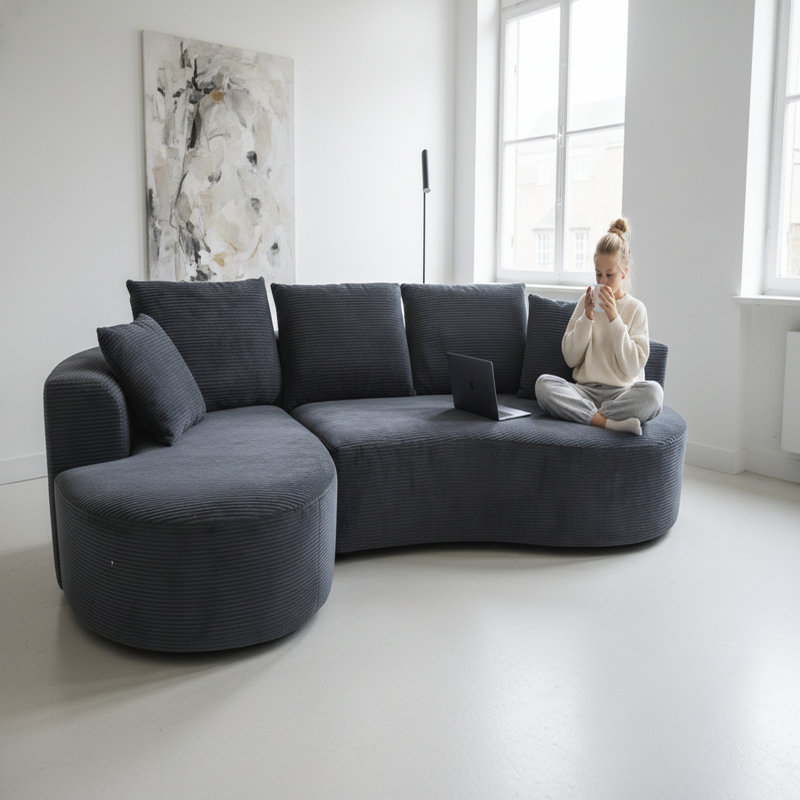 Ensemble de canapé modulaire courbé 2 pièces avec coussins, Black