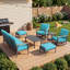 Ensemble de conversation pour patio extérieur 7 personnes avec cadre en aluminium, 2 chaises berçantes pivotantes et poufs-1691812313