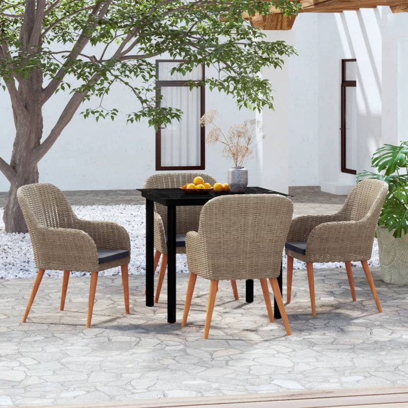 Ensemble de salle à manger 5 pièces pour terrasse en rotin brun