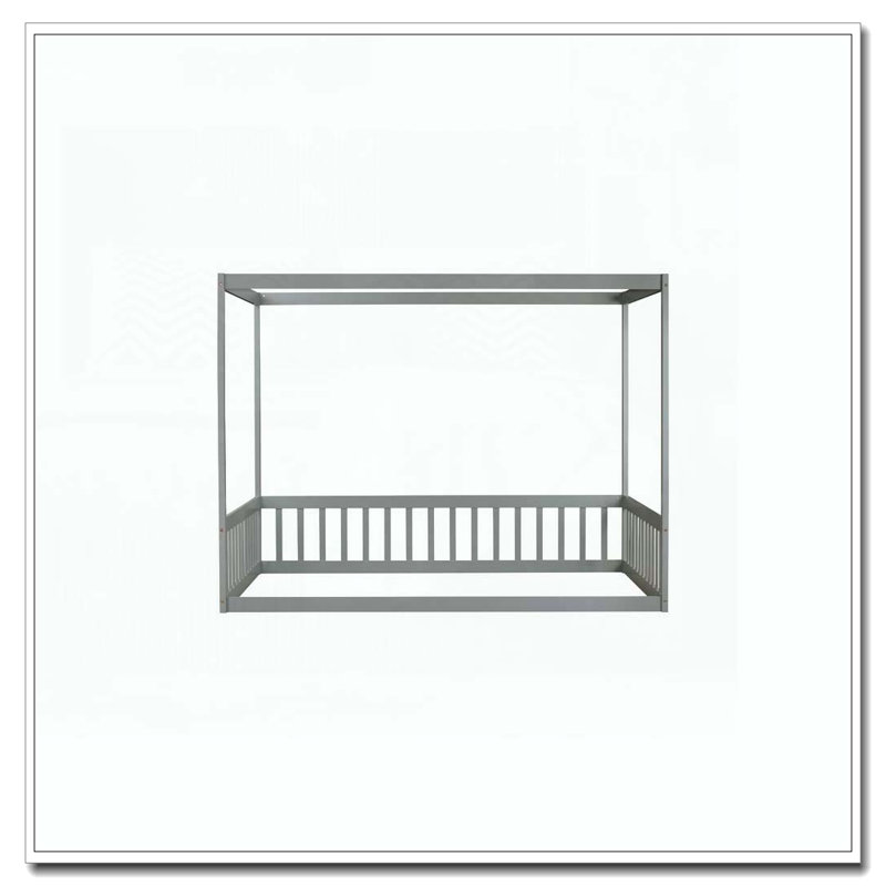Lit en bois d'hévéa avec clôture Canopy, Gris