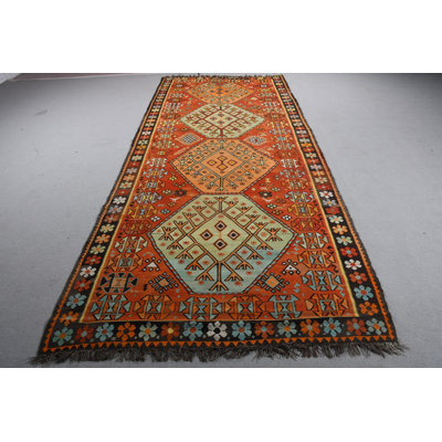Grand tapis kilim turc antique orange vif avec des motifs géométriques anatoliens pour votre salon