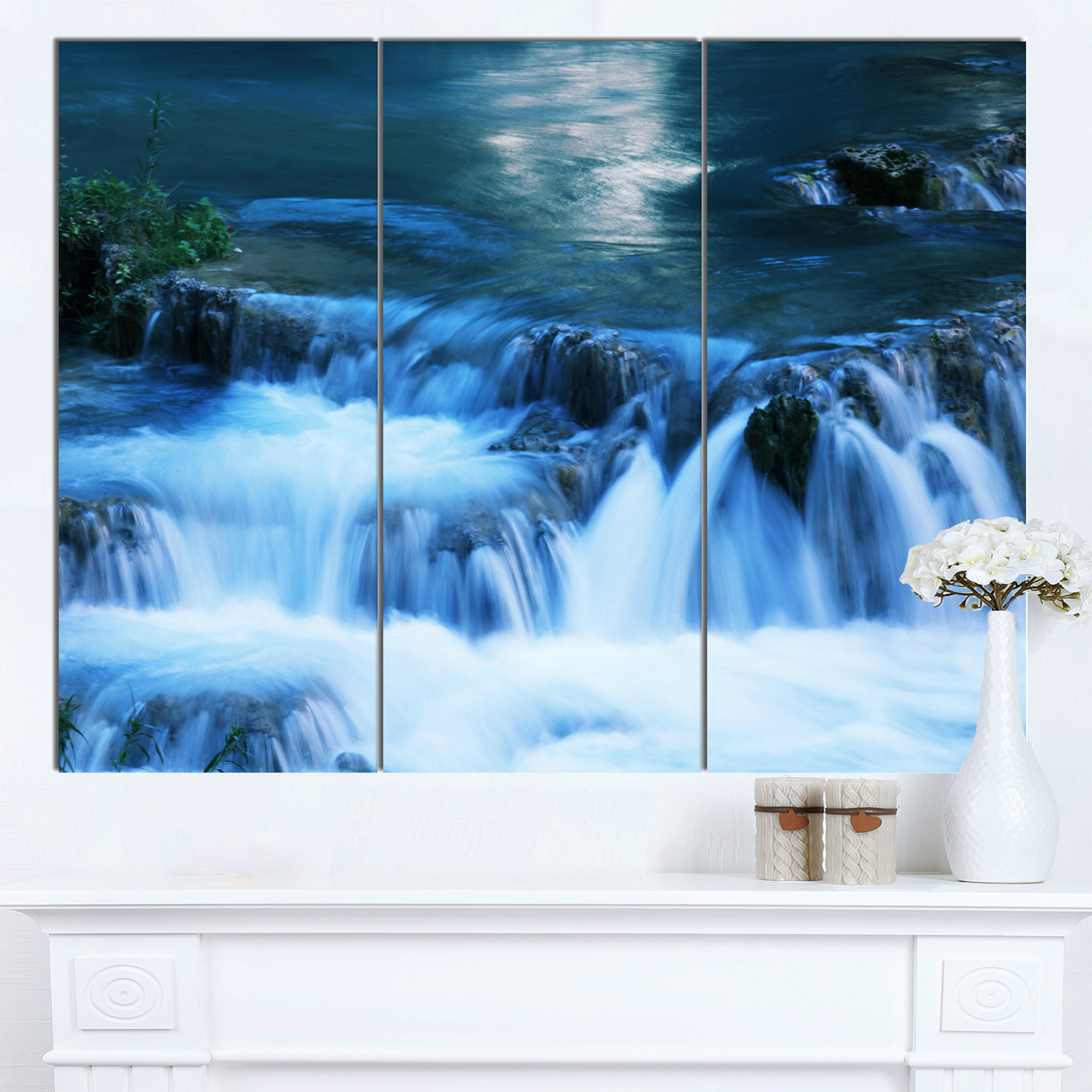 Design Art 'Beautiful Small Blue Waterfalls' 3 Piece Photographic Print on  Wrapped Canvas Set | Wayfair, image size:2000x2000