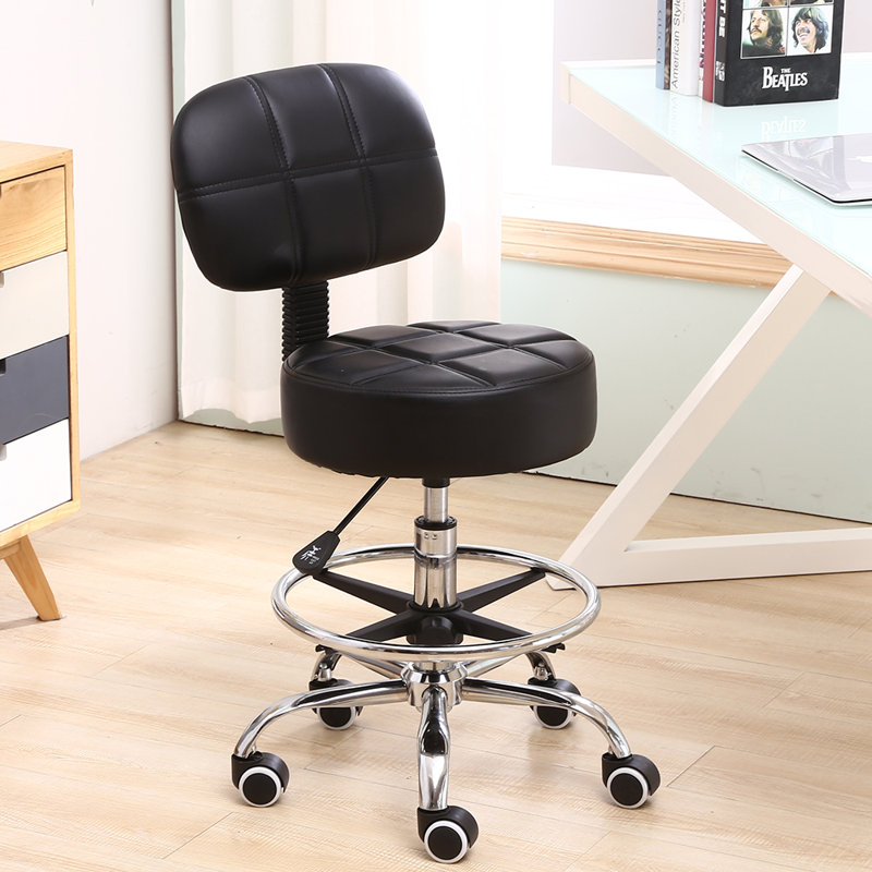 Backed Adjustable Height Ergonomic Lab Stool with Footring Wheels, Black