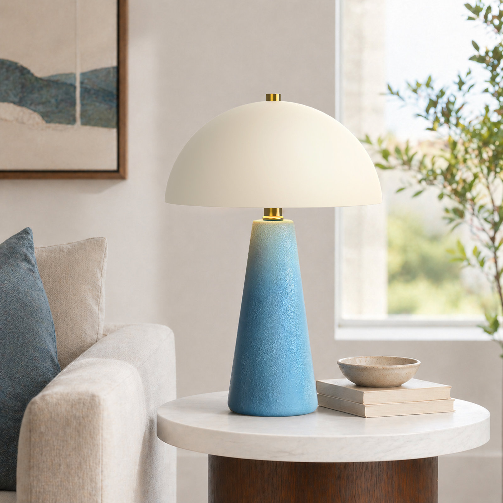 Fistes Ceramic Bedside Lamp, Blue/Beige