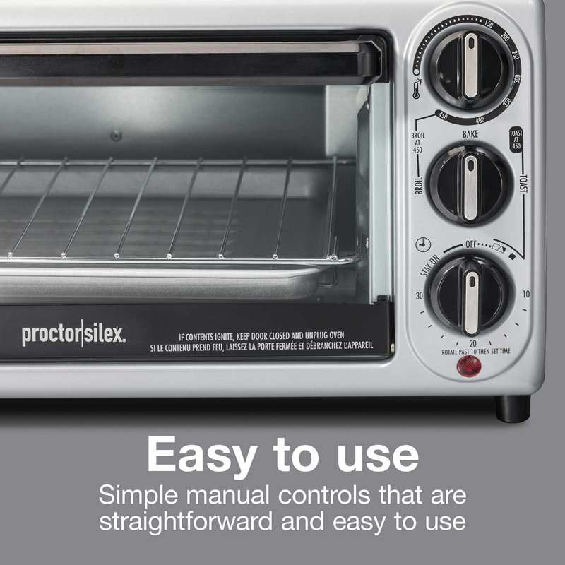 Proctor Silex Black and Silver 4-Slice Toaster Oven Broiler