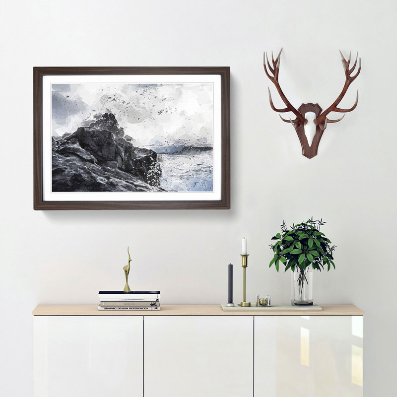 Waves Crashing in Lanzarote Spain in Abstract - Picture Frame Graphic Art Print, Walnut, 60cm H x 91cm W x 2cm D