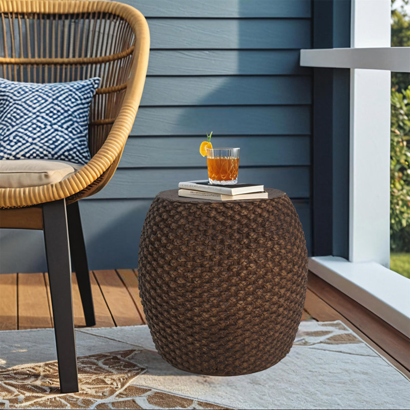 Table d'appoint en faux rotin pour intérieur et extérieur, fabriquée à la main, brun