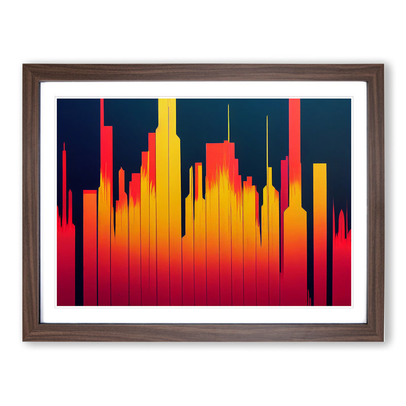 Flourishing Abstract City Skyline - Single Picture Frame Print, 25cm H x 34cm W x 2cm D, Walnut