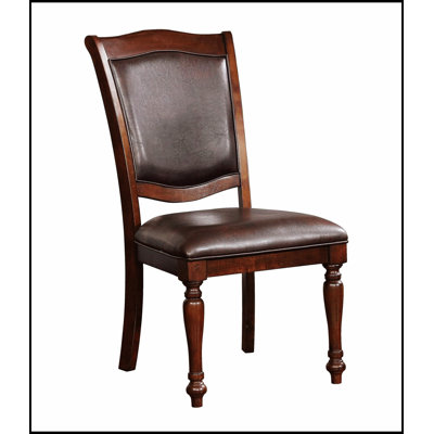 Luxurious Traditional Dining Chairs with Brown Cherry Solid Wood, Espresso Leatherette Seat, Set of 2pc Side Chairs, Turned Legs for Kitchen and Dining Room