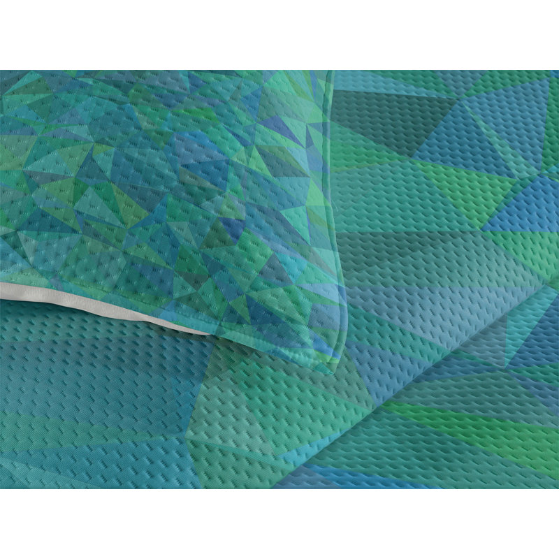 Navy and Green Geometric Twin Quilted Bedspread Set