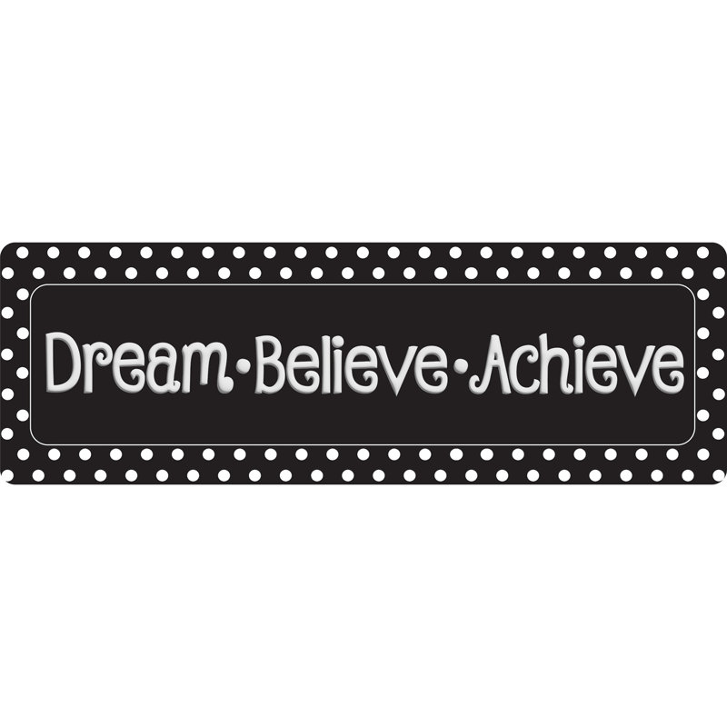 Tapis de couloir original 15,5 po x 47 po The Original Fun Mat, Dream Believe, Achieve, noir à pois blancs