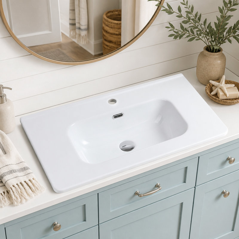 Vasque en céramique intégrée, blanche, BB04-30-301, bonde non incluse, pour salle de bain ou cuisine