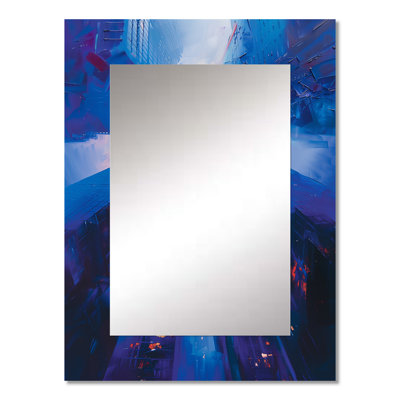 Blue perspective skyscrapers symphony I - Skyscrapers Mirror, Industrial Unique Wall Mirror, Printed Metal Art
