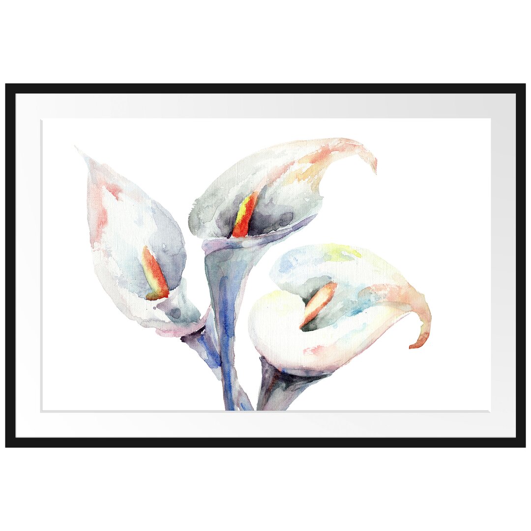 Gerahmtes Poster Aquarell Blüten Callas Kunst