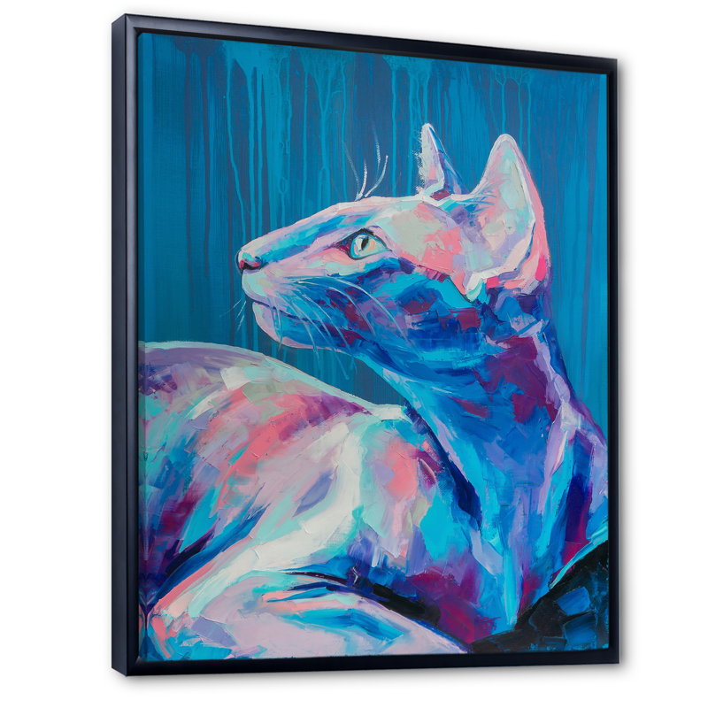 Pop Art, Sphynx bleu, art mural moderne sur toile, H 12 po x l 8 po x P 1 po, Toile à cadre flottant noir